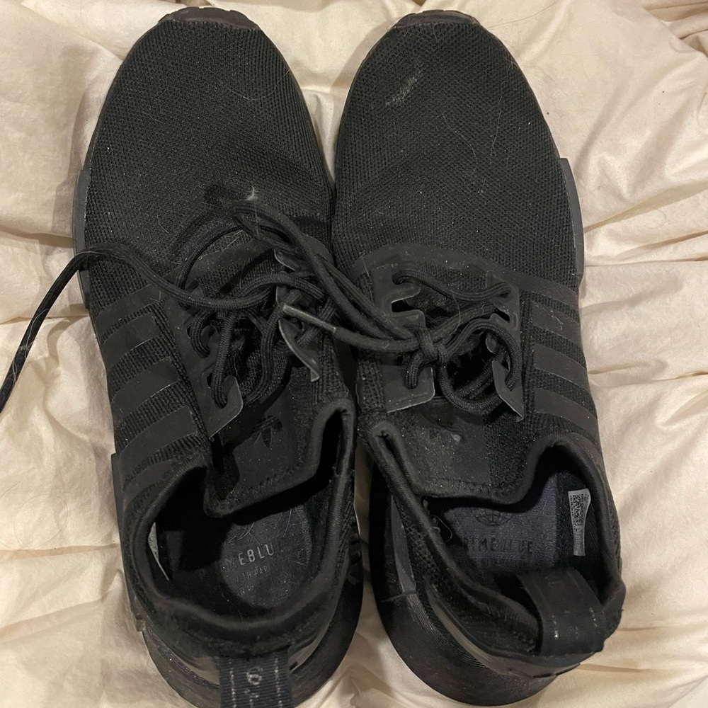 Adidas Black Shoes with Black Stripes Size 8